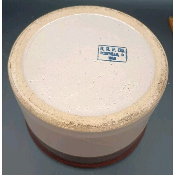 Roseville Stoneware Pottery Crock R.R.P Co. Cream Brown 4-1/4" Tall - Picture 4 of 7